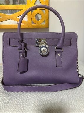 Michael Kors Lavender Saffiano Leather Hamilton Satchel with Silver Hardware